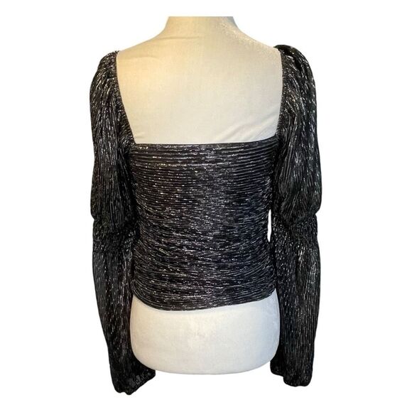 Line & Dot Olivia Mesh Blouse Black Silver Stripe Long Sleeve Metallic S Line - Picture 6 of 11